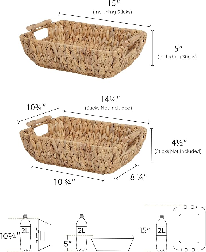 StorageWorks Hand-Woven Large Storage Baskets with Wooden Handles, Water Hyacinth Wicker Baskets for Organizing, 2-Pack - Image 2