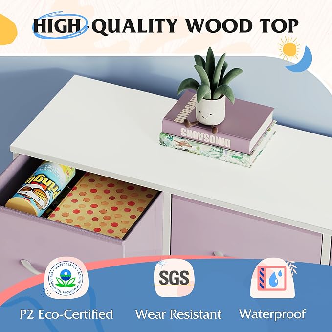 WLIVE 9 Drawer Dresser, Fabric Storage Tower for Bedroom, Hallway, Closet, Tall Chest Organizer Unit for Bedroom with Fabric Bins, Steel Frame, Wood Top, Easy Pull Handle, Purple - Image 6