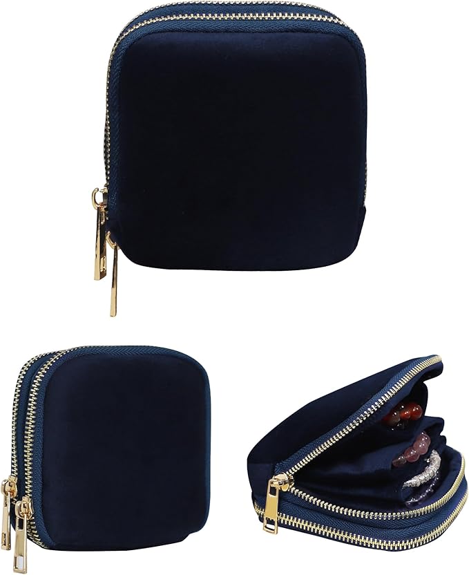 Stratalife Travel Jewelry Case Organizer 2-Layer Compact Storage Bag for Rings Earrings Necklace Bracelet Portable Velvet Jewelry Pouch with Zippers Travel Essential Gift for Women Navy Blue by Stratalife