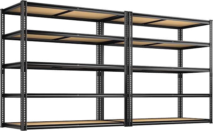 ROOMFAVE 2300LBS Storage Shelves Heavy Duty 5 Tier Garage Storage Shelving, Adjustable Metal Shelving Unit Utility Rack Shelf for Warehouse, Pantry, Closet, 72" H x 40" W x 20" D, Black,2PCS by RoomFave-organizeyourjoy