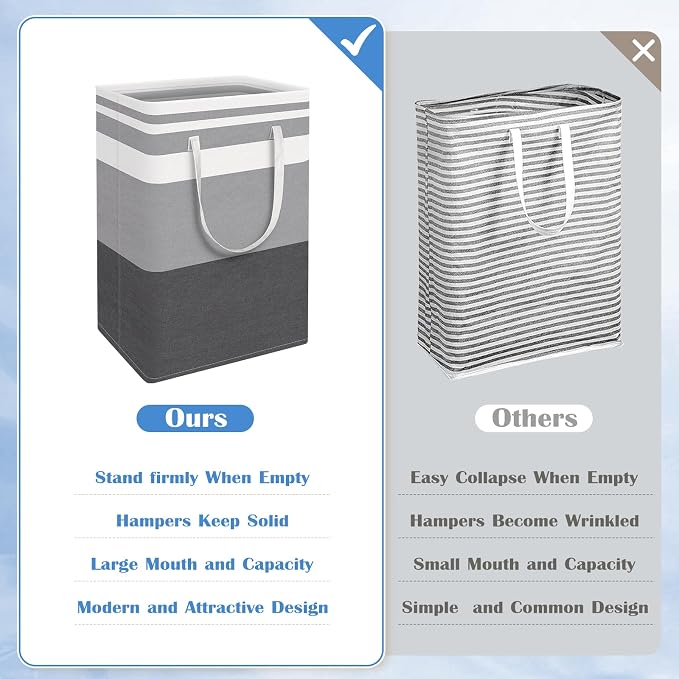 BlissTotes 3-Pack Laundry Basket, Freestanding＆Waterproof Laundry Hamper, Collapsible Tall Clothes Hamper with Easy Carry Handles for Clothes, Towels in the Family and Dorm,Gradient Grey,88L - Image 3