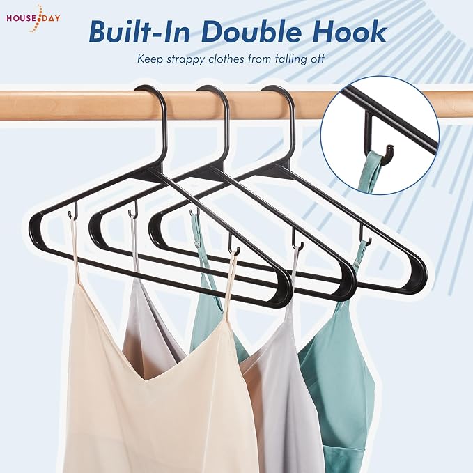 HOUSE DAY Plastic Hangers 20 Pack, Space Saving Clothes Hangers with Built-in Hooks, Durable & Strong Closet Organizers and Storage, Dorm Room Essential, Perfect for Shirts, Coat, Pants, Dress - Black - Image 4