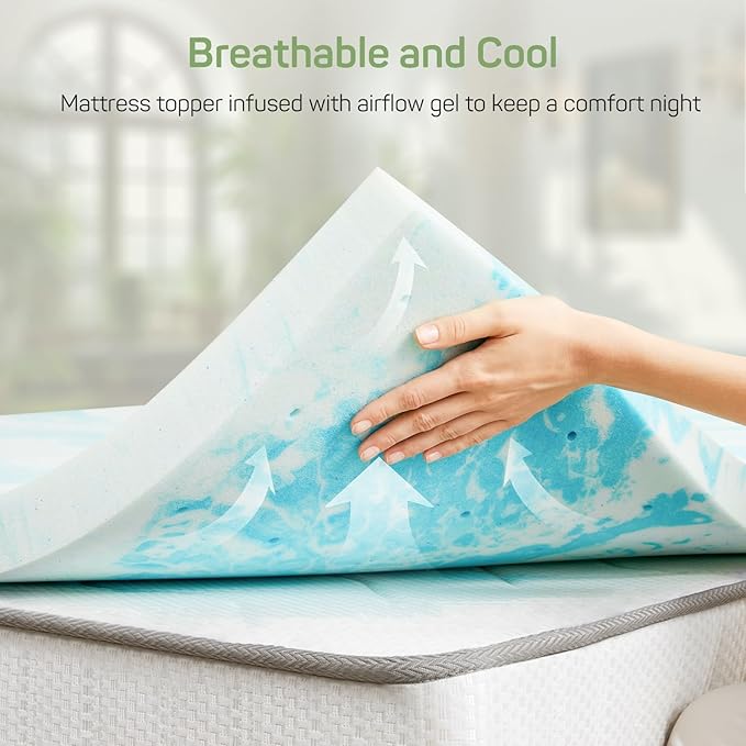 2 Inch Mattress Topper Twin XL Size, Gel Memory Foam Mattress Pad, CertiPUR-US Certified, Ventilated Bed Topper for Pressure Relief Back Pain, Blue