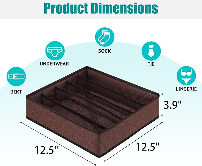 Drawer under Cabinet Clothes Organizer 5 Cell Foldable Storage Cubes Underwear Drawer Organizer Dividers Storage Boxes for Bra, Underwear（Coffee） - Image 2