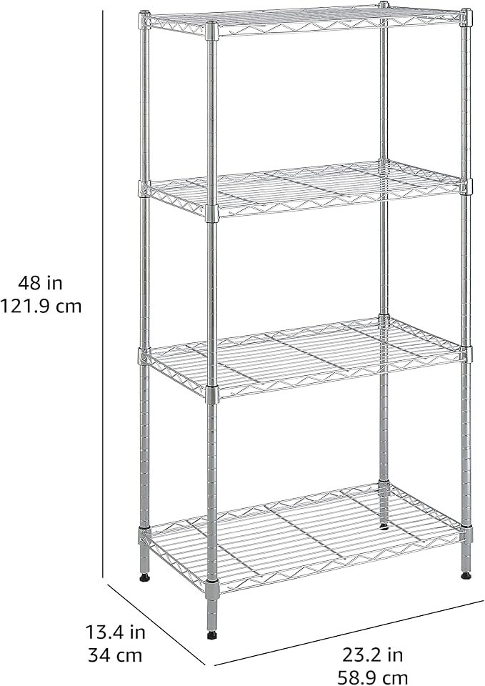 Amazon Basics 4-Shelf Adjustable Storage Shelving Unit for Garage, Steel Wire Rack, 200 Pound Loading Capacity per Shelf, 13.4"D x 23.2"W x 48"H, Chrome - Image 9