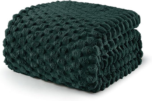 Exclusivo Mezcla Fleece Queen Blanket for Bed, Extra Large Fuzzy Forest Green Bed Blankets, Soft Cozy Plush Sofa Throws for All Seasons, 90x90 Inches