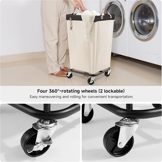 StorageWorks 110L Laundry Basket with Wheels, Large Rolling Hampers for Clothing Organizer, Dirty Clothes Basket for Hotel, Home, Closet, Dorm, Beige - Image 4