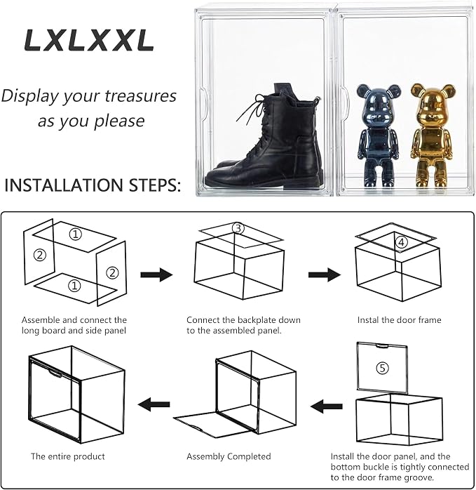 Clear Stackable Plastic Storage Bins with Magnetic Attraction Lid, Acrylic Box Display Case Showcase for Cosmetic, Large Figures Collectibles (4 Pack, X-Large) - Image 5