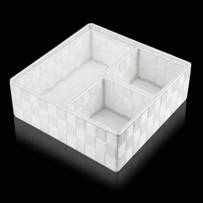 Posprica Woven Storage Box Cube Basket Bin Container Tote Organizer Divider for Drawer,Closet,Shelf, Dresser (White) - Image 6