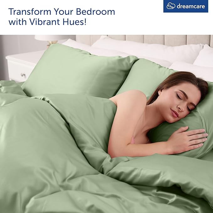DREAMCARE Queen Sheet Set - 6 pcs Breathable Cooling Bed Sheets - up to 21" Extra Deep Pocket Queen Sheets Set with Side Pockets - Extra Soft 100% Brushed Hypoallergenic Hotel Luxury Bedding SageGreen