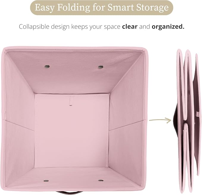 DECOMOMO Storage Bins, Cube Storage Bin with Labels, Fabric Storage Cubes for Shelves (10.5" x 11" / 6pcs, Pink) - Image 6