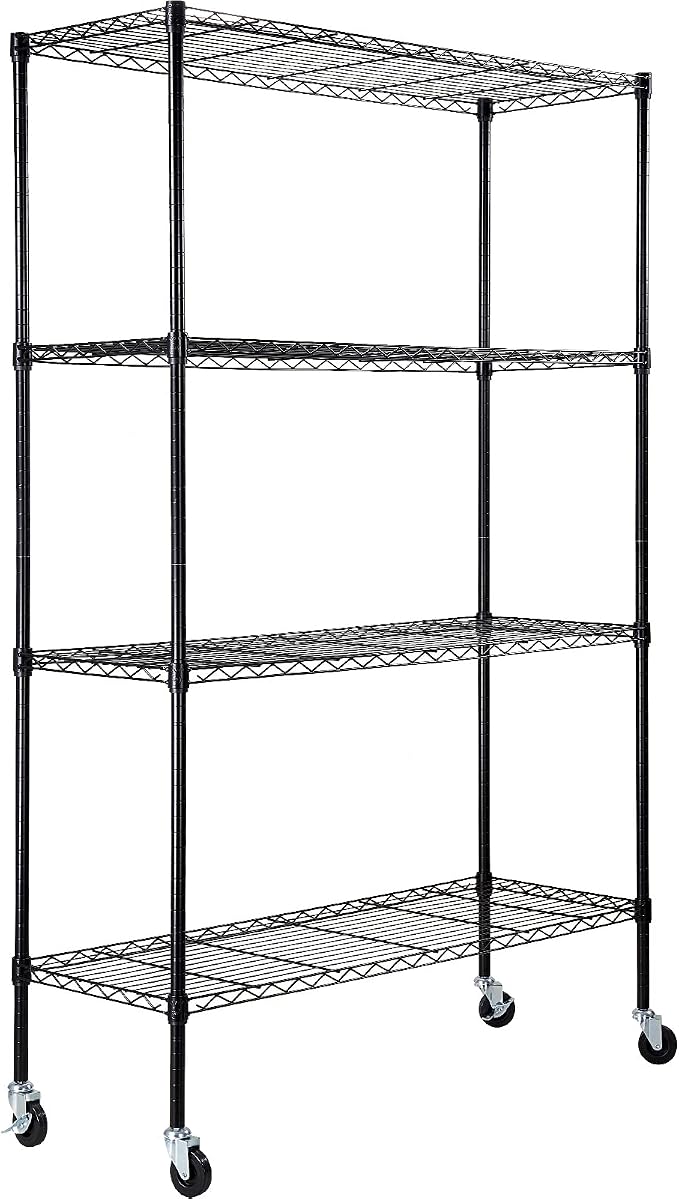 VEVOR Storage Shelving Unit, 4-Tier Adjustable Storage Shelves, 48" L x 18" W x 74" H Garage Storage Shelves, Metal Shelves with Wheels for Kitchen Pantry Basement Bathroom Laundry by VEVOR