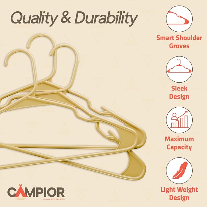 Plastic Clothes Hangers – Heavy Duty Hanger Set, for Organizing Clothes, Dresses, and Coat, Holds Up to 5 lbs, Space-Saving Hangers with Non-Slip Shoulder Grooves, Pack of 10, Yellow - Image 3
