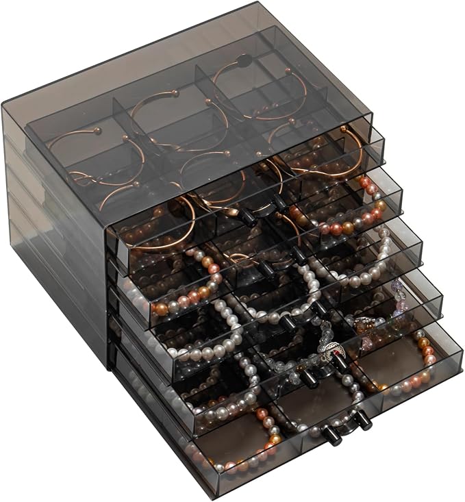 SPAKOWN Earring Organizer, Acrylic Earring Box Large 30 Compartments Jewelry Holder Organizer with 5 Drawers Stackable Earring Bracelet Storage Case Jewelry Boxes for Women (Black) by SPAKOWN