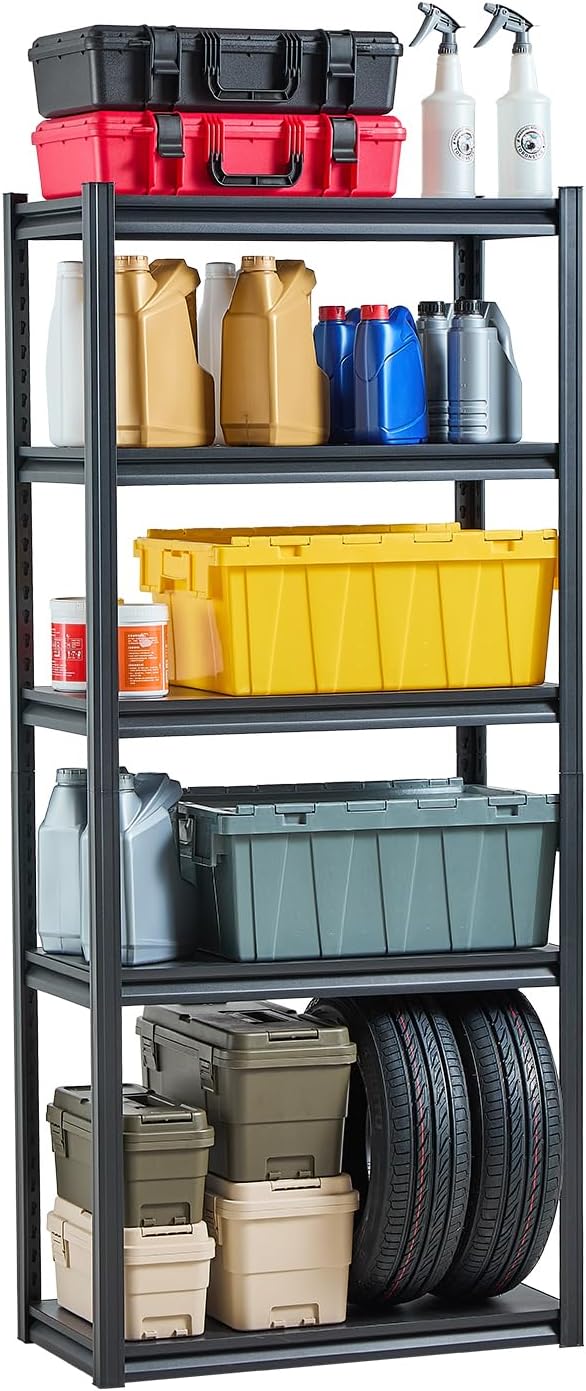 VEVOR Storage Shelves, 2000 lbs, 5 Tier Garage Storage Shelving, 16" D x 32" W x 72" H Adjustable Metal Shelves for Garage Shelves Utility Rack Shelf, Ideal for Kitchen, Warehouse, Basement, Black by VEVOR