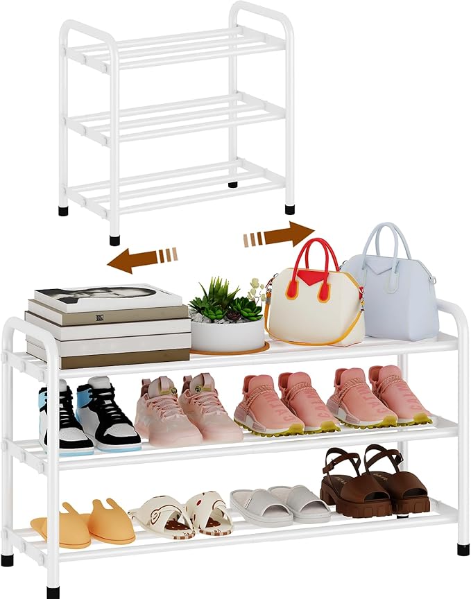 KANAV 3-Tier Expandable Shoe Rack, Heavy Duty Adjustable Metal Shoe Organizer for Closet & Entryway, Freestanding, Tool-Free Assembly, White by Shoeracks