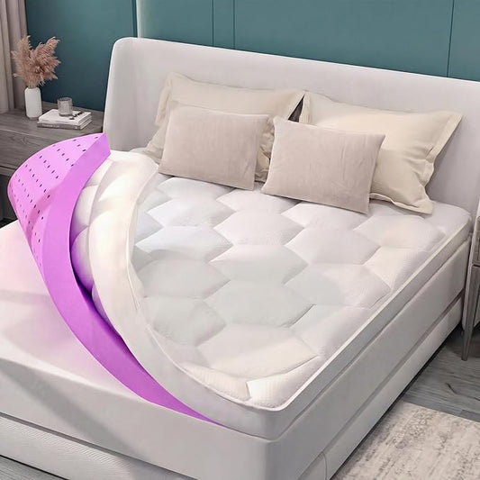 BDEUS 4 Inch Dual Layer Mattress Topper Queen Size, 2 Inch Cooling Gel Memory Foam and 2 Inch Soft Pillow Top Pad Cover, Mattress Pad for Back Pain Relief