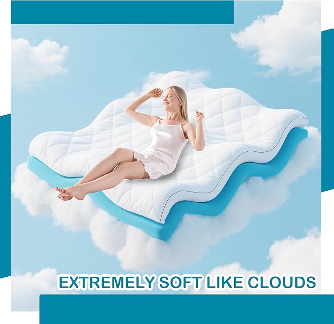 4 Inch Dual Layer Memory Foam Mattress Topper for Pressure Relief and Back Pain, 2" Gel Memory Foam and 2" Cooling Pillow Top Mattress Pad Cover, Medium Support, King Size