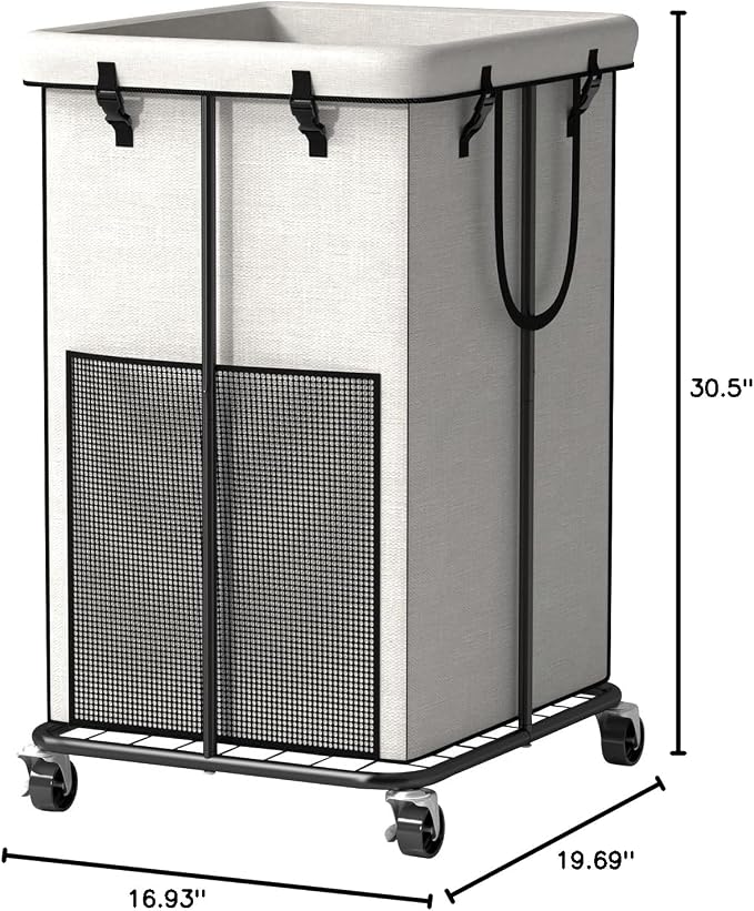 150L Large Laundry Basket with Wheels, Rolling Laundry Hamper with Removable Laundry Bag & Metal Frame, Oxford Fabric Dirty Clothes Hampers for Bedroom, Laundry Room, Bathroom, Dorm(White) - Image 8