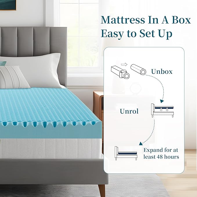 2 Inch Mattress Topper, Twin Size Memory Foam Mattress Topper with Cooling Gel Egg Crate Mattresses Top, Plush Feel, Breathable, Pressure Relief for Bedroom,Twin