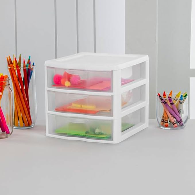 Sterilite Clearview Plastic Multipurpose Small 3 Drawer Desktop Storage Organization Unit for Home, Classrooms, or Office Spaces, White, 6 Pack - Image 2