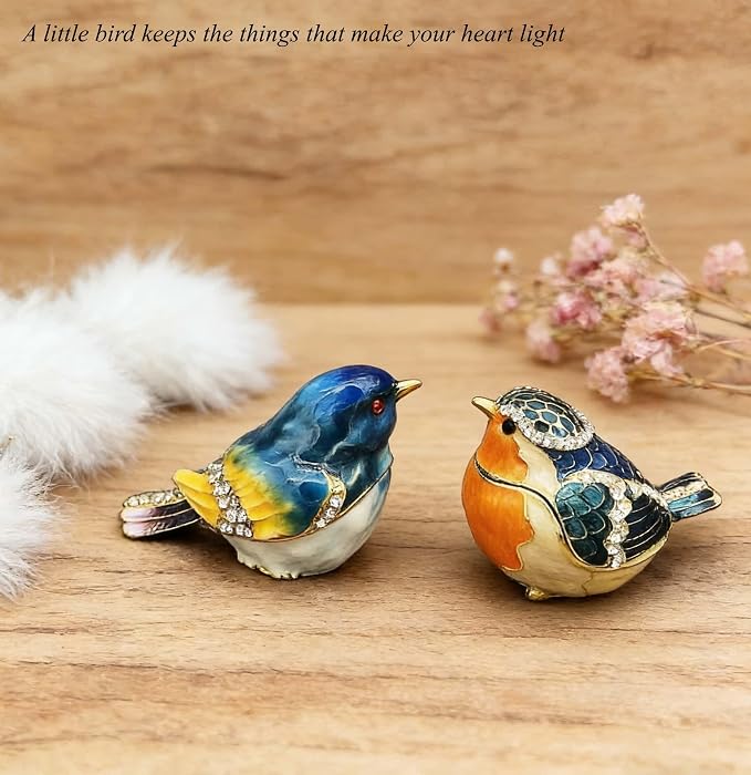 JWT Astyle Robin Bird Hinged Jewelry Box with Stones, Collectible Animal Trinket Box.Rings Earrings Storage Boxes,Bird Figurine Home Decor Gift - Image 8