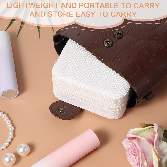 Kifmurase 8PCS Travel Jewelry Case, Small Portable Bridesmaid Jewelry Gift Box, PU Leather Jewelrys Case Organizer Storage for Rings Earrings Necklaces, Women Girls Bridesmaid Proposal Gifts(Beige) - Image 5