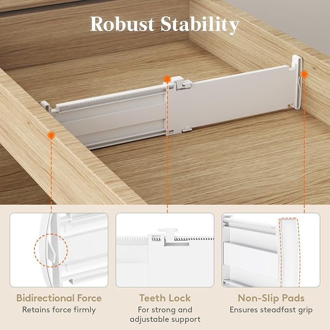 Lifewit Drawer Dividers for Clothes, 3.2" Tall 10.5"-16.5" Expandable Dresser Drawer Organizers, Adjustable White Plastic Separators for Kitchen, Cabinet, Nursery, Socks & Underwear Storage, 4 Pack - Image 3