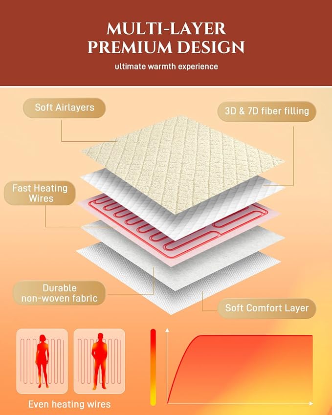 Heated Mattress Pad California King Size – Electric Heated Bed Pad with Dual Zone Control, Deep Pocket Warming Cover, Thick Underblanket Sheet, Bed Warmer (03 Beige, 72" x84")