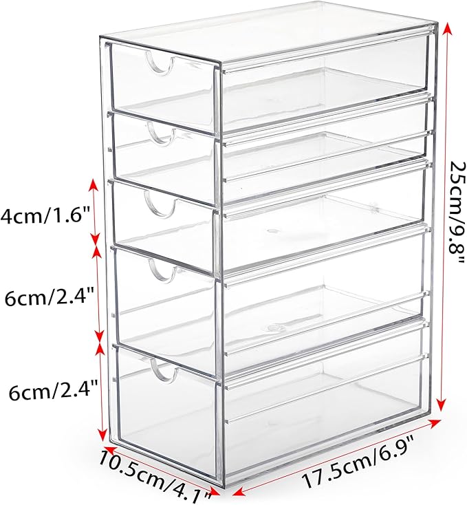 Hipiwe 5-Drawers Plastic Storage Organizer, Clear Hair Accessories Organizer with Large Capacity for Bathroom, Dresser, Cosmetic Hair Tie Container for Girls Women - Image 3