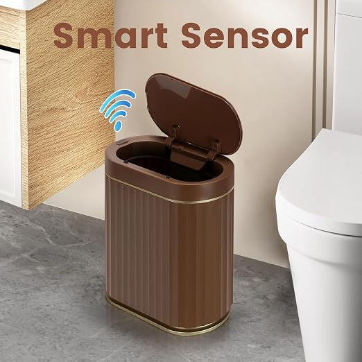 ELPHECO Bathroom Motion Sensor Trash can, 2 Gallon Automatic Garbage Can, Slim Plastic Smart Trash Can with Lid, Commercial Intelligent Trash Bin for Bedroom, Bathroom, Office, Brown Gold - Image 3