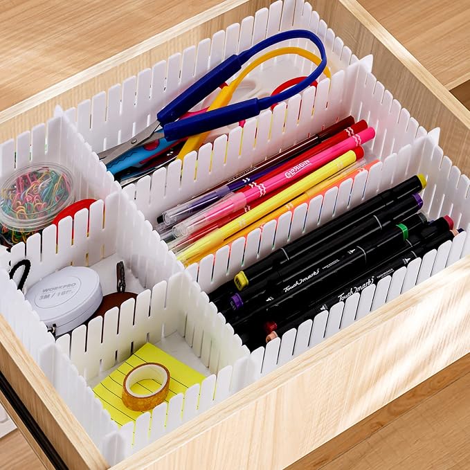 Foraineam 48Pcs Drawer Dividers, Adjustable DIY Grid Divider White Storage Organizer Separator, Socks Underwear Scarves Makeup Drawer Organizer Divider for Dresser Bedroom Office Kitchen Storage - Image 6