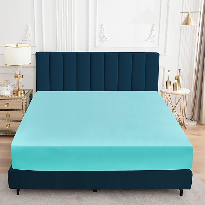 Sufdari Full Size Mattress Protector,Waterproof Mattress Protector,Fitted Sheet Style Mattress Cover with 18" Deep Pocket,Washable and Comfortable-Aqua,Full