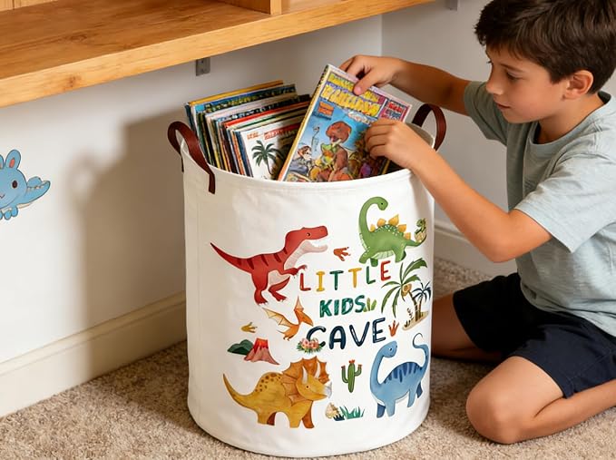 Kids Laundry Basket Animal Hamper for Nursery Dinosaur Hamper Cute Kids Storage Bin Organizer Room Decor for Home(Dinosaur) - Image 3