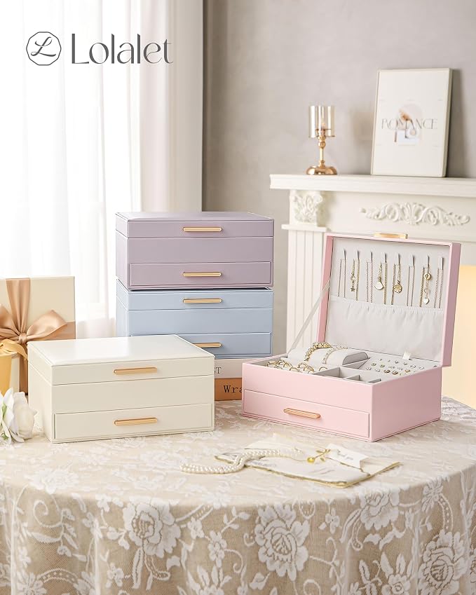 Lolalet 2-Layer Jewelry Box Organizer for Women Girls, Jewelry Storage Case Holder with Drawers for Necklaces Ring Earrings Bracelet Watch, Gifts Choice for Mom Mother’s Day -Blue - Image 7