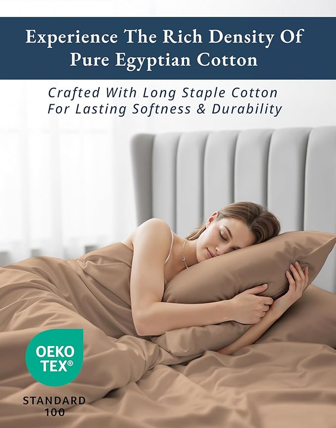 LANE LINEN Luxury 100% Egyptian Cotton Extra Long Twin Sheets for Hospital Bed, Eo Friendly Oeko-Tex Certified No Pill Fade Resistant Machine Washable Cotton Bed Sheet -Taupe