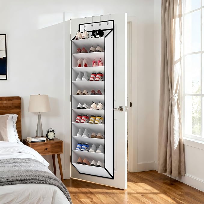 KEEPJOY 10 Tiers White Over Door Shoe Organizer Storage, Hanging Shoe Holder for Door with Large Deep Pockets, Fit 20-30 Pairs Shoe Rack for Sneakers, Boots (White) - Image 2