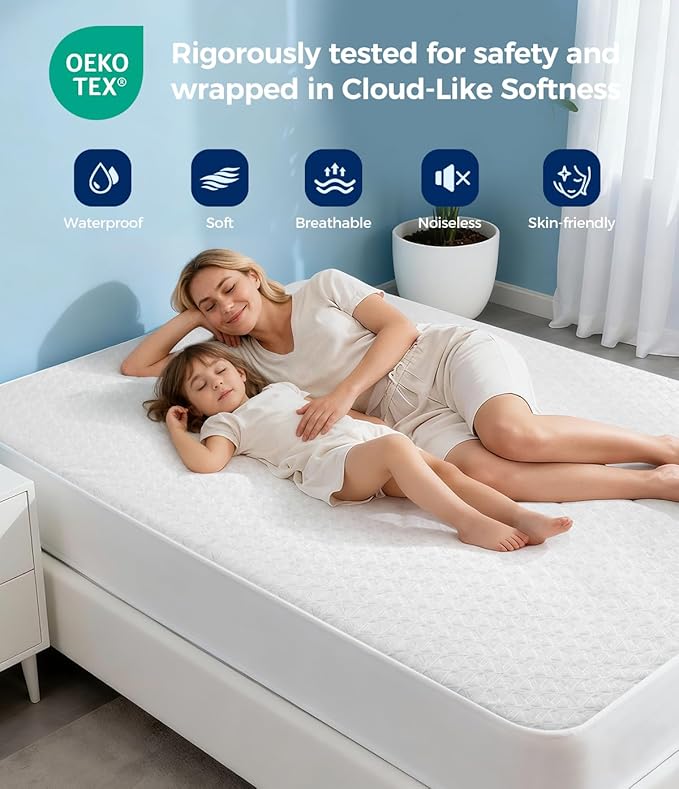 Waterproof Mattress Protector California King Size, Soft Breathable Mattress Pad with Deep Pocket 8"-21", Noiseless 3D Air Fabric Cooling Mattress Cover for Bed, Machine Washable, White
