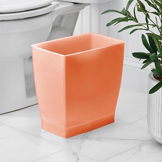 iDesign Small Plastic Bathroom Trash Can, Slim Rectangle Garbage Bin for Bedroom, Office, Dorm, Orange - Image 3