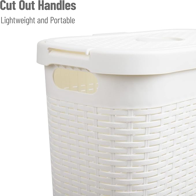 Mind Reader Slim Laundry Hamper with Lid, 40L Clothes Basket, Narrow Tapered Design with Ventilated Cutout Pattern, Plastic, White - Image 4