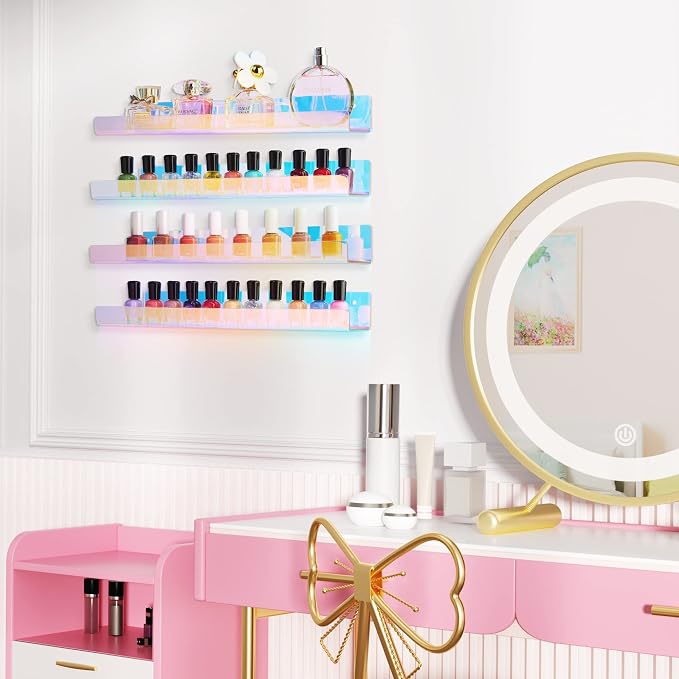 upsimples Acrylic Shelves for Wall Decor, 15" Display Shelf for Perfume, Skincare, Nail Polish, Wall Organizer for Bathroom, Bedroom, Living Room, Playroom, Kids Bookshelf, Iridescent, 2 Pack - Image 7