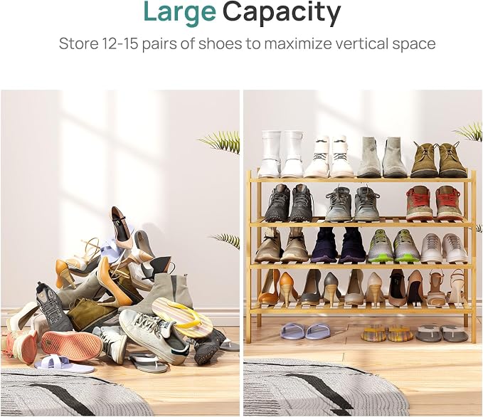 viewcare Shoe Rack, 4-Tier Long Shoe Rack for Entryway, Bamboo Wood Shoe Shelf for Closet & Hallway, Long 33IN | Beautiful | Functional | Sturdy | Durable - Image 5