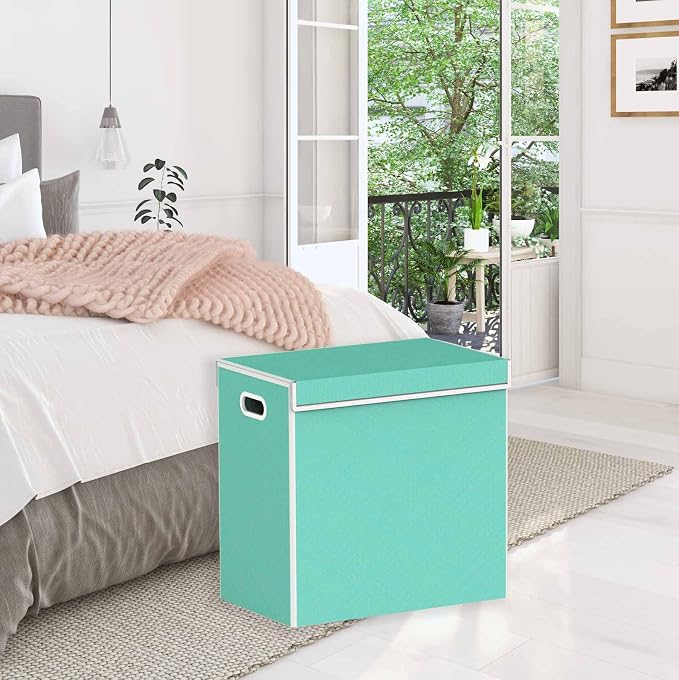 Simple Houseware Double Laundry Hamper with Lid and Removable Bags, Turquoise - Image 3