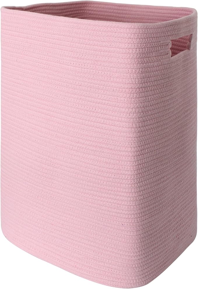 MEGASKET Large Laundry Hamper 16"x13"x22" - Tall Woven Laundry Basket, Cotton Rope Dirty Clothes Hamper, Baby Kids Nursery Wicker Laundry Basket, Bedroom Aesthetic, Soft Laundry Bin, Pink Hamper, 75L by MEGASKET