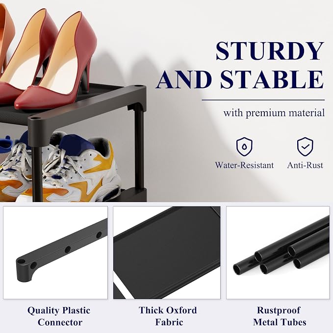 Kitsure Shoe Rack - Non-Woven Shoe Rack Shelf, Shoe Organizer for Closet, Entryway, Garage & Corridor, Stackable Shoe Shelves, 27.5" Wide - 5 Tier, Black - Image 3