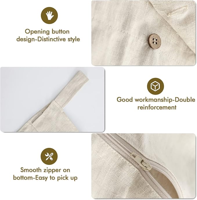 Linen Hanging Laundry Bag, 100% Linen Over The Door Laundry Hamper with Buttons and Zipper, Space Saving Door Hampers for Laundry Dirty Clothes Home Travel, Linen - Image 3