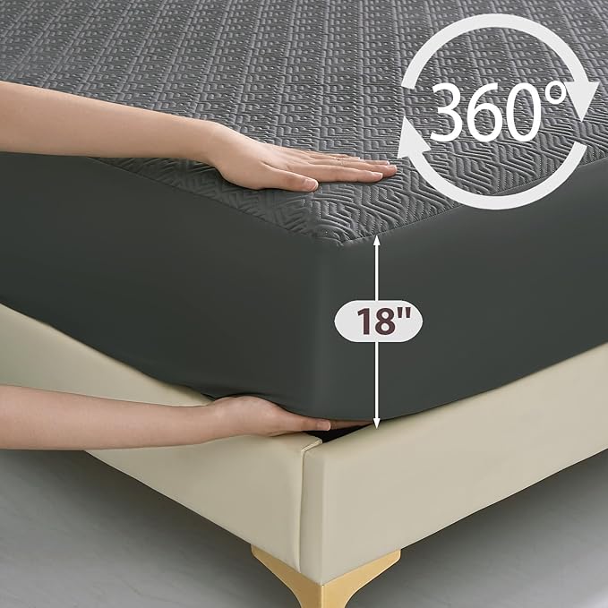 100% TPU Waterproof Mattress Protector Sets with 1 Fitted Sheet & 2 Pillowcases 18 Inches Deep Pocket Breathable Incontinence Pads for Adults Kids Elderly Pets (Black, Queen)
