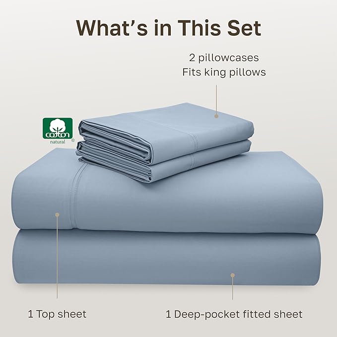 California Design Den California King Sheet Set - 100% Cotton, 600 Thread Count Deep Pocket Cal King Sheet Set, Durable Sheets with Soft Sateen Weave - Blue