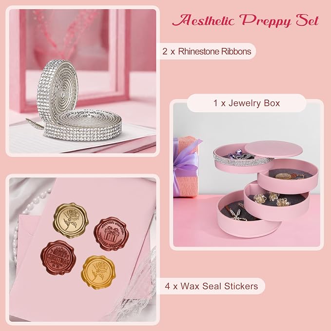 CONBOLA Jewelry Holder Organizer, Christmas Gifts Ideas for Women, Small Jewelry Storage Box Earring Holder, 5-Layer Rotating Jewelry Storage Tray with Lid for Bracelets Rings Bracelets - Image 3