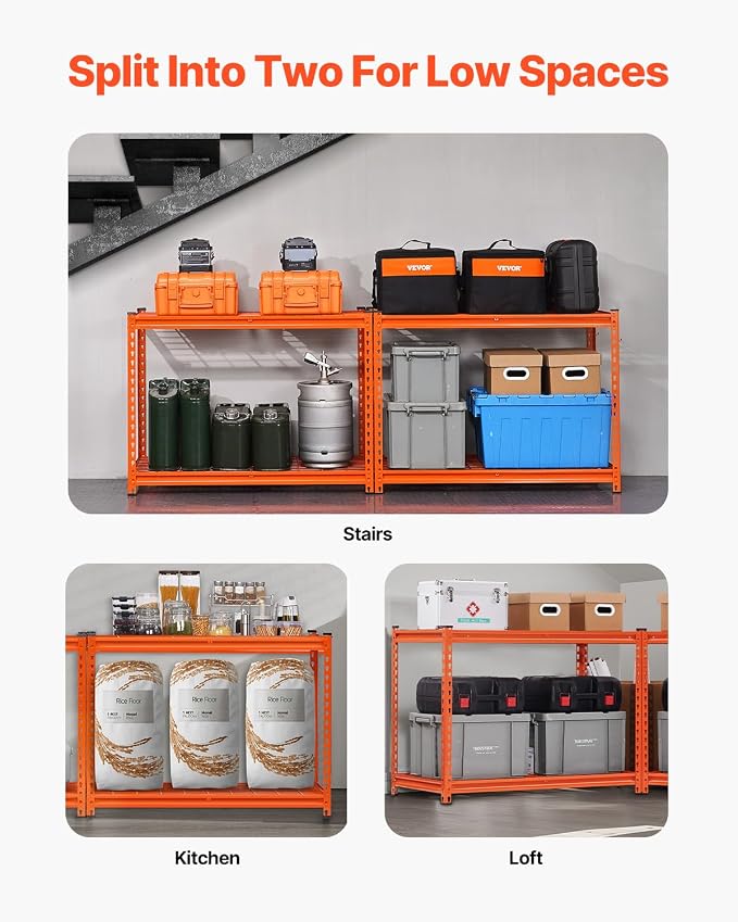 VEVOR Storage Shelves, 2400 lbs, 4 Tier Heavy Duty Garage Shelving, 20" D x 40" W x 60" H Adjustable Metal Shelves for Industrial Shelving Unit Utility Shelf, for Kitchen, Warehouse, Basement, Orange - Image 6